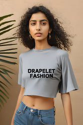 Women's Drapelet Fashion Grey Melange Crop Top
